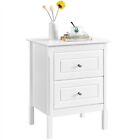 White Bedside Cabinet  Side End Table with 2 Drawers for Living Room Bedroom