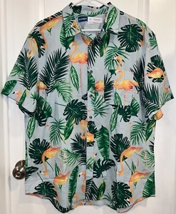 Old Navy Herren Hemd mit Knopfleiste Gr. XL Tropical Flamingo Blau Grün Neu mit Etikett - Bild 1 von 19