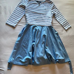 Polo Ralph Lauren Girls Blue White Long Sleeve Striped Fit And Flare Dress Sz XL - Picture 1 of 5