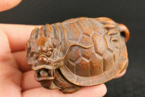 Japanese boxwood hand carved dragon tortoise statue netsuke collectable - Picture 1 of 9