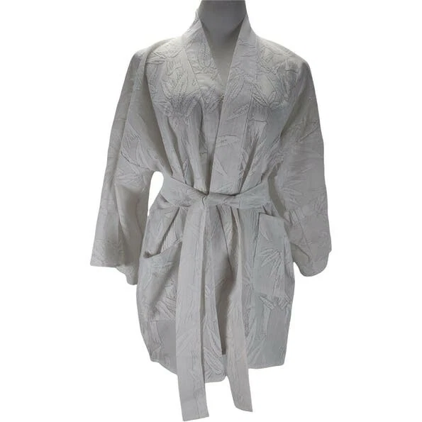 Cárdigan Kimono Vintage Años 70 Filete Encaje Talla L Gran Tamaño Blanco Transparente Bambú Boho Foto 1 de 4