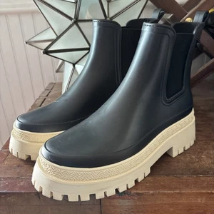 Lemon Jelly Everly klobige Chelsea-Regenstiefeletten schwarz weiß Damengröße 9 " - Bild 1 von 11