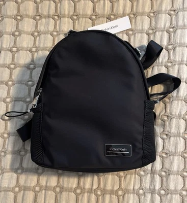 Calvin Klein Jessie Black Nylon Backpack Silver Polished Hardware Mesh Side NWT - Image 1 of 4