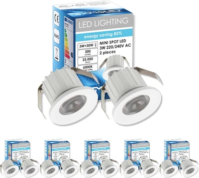 , MINI SPOT LED 3W, Dimmerabile, 300Lumen, Luce Fredda 6000K, Faretto Tondo Inca - Immagine 1 di 4