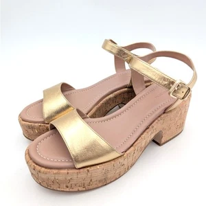 Nordstrom Claudia Platform Sandal Ankle Strap Women's Gold Size US8M EU39 - Picture 1 of 13
