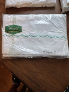 Vtg Wamsutta Lustercale Green Scallop Twin Flat Bed Sheet 72"X108" NOS - Picture 1 of 7