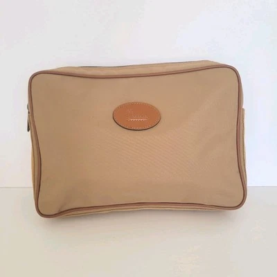 Bolsa de mão Lancel Paris vintage com zíper couro náilon bege designer qualidade  - Imagem 1 de 4