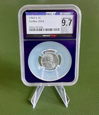 1943 S  Lincoln Wheat Steel Cent 1c NGCX 9.7 (MS 67) Rare VaultBox Purple Core - Image 1 of 2