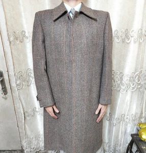 1970s Vintage handtailored all worsted tweed bespoke classic brown over coat 42R - Picture 1 of 12