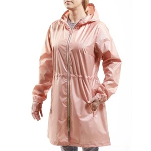 Totes Rain Jacket XL Metallic Rose Gold Reflective Packable Hooded Long Recycled - Picture 1 of 12