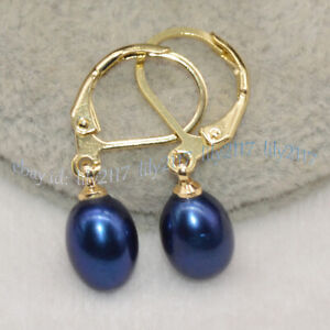 Multicolor 7-8mm Natural Freshwater Rice Pearl Dangle Gold Leverback Earrings