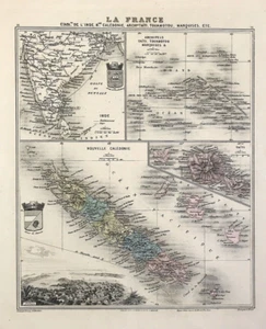 Map La France Inde Archipels Taiti Touamotou Marquises, Nouvelle Caledonie Taiti - Picture 1 of 2