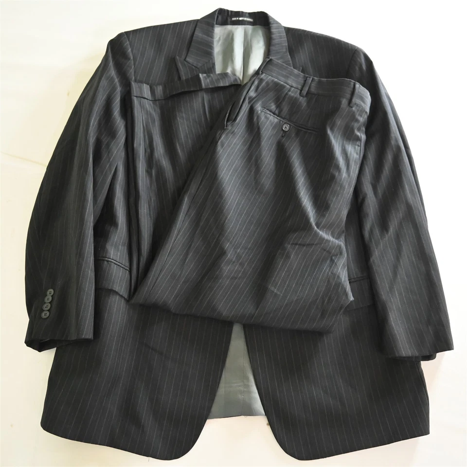 Andrew Fezza 50L 42x30 Navy Blue Stripe 100% Wool Mens Jacket Pants Suit - Image 1 of 4