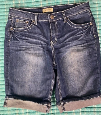 Women's Earl Jean Medium Wash Denim Shorts Size 10 Stretch White Stitching - Image 1 of 4