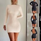 Stylish Solid Color Dress Sexy Backless Long Sleeve Hip Cover for Women