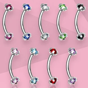16G CZ Gem Eyebrow Stud Piercing Tragus Rook Curved Barbell Lip Ring Jewelry 8mm - Picture 1 of 11