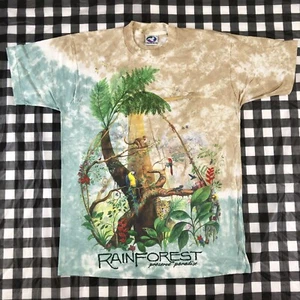 Camiseta Rainforest 1991 azul líquido vintage tie dye puntada única L - Imagen 1 de 11