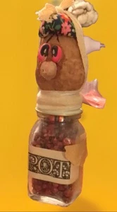 Vtg 1970's Walnut Head Spice Jar Funny Face Gag Gift, Pot Jar Novelty Folk Art - Picture 1 of 12