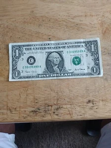 Very Cool Fancy Serial Number 2001$1 Dollar Bill 4 of a Kind C33095999A - Picture 1 of 5