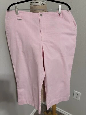 NWOT L-RL Lauren Active Ralph Lauren Women's Capri Pants 16 Pink/White Striped - Image 1 of 4