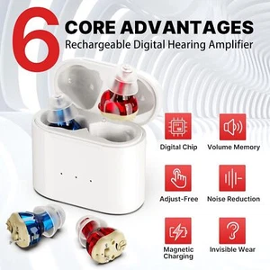 1 par de audífonos digitales recargables en el oído amplificador de voz de sonido invisible - Imagen 1 de 11