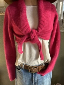 inc international concepts Pink Angora Crop Tie Front Sweater Soft M - Picture 1 of 7