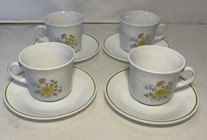 4 Corelle Spring Meadow Tea Cups / Coffee Mugs & 4 Saucers Vintage 8 PCs Total - Picture 1 of 7