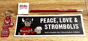 BLOOMINGTON INDIANA 'NICK'S ENGLISH HUT'-4 ITEMS-STICKER/MATCHES/KEY RING/PENCIL - Picture 1 of 2