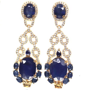 Heizbar 10X13mm Blauer Saphir Citrin Cubic-Zirconia Ohrringe Silber 925 Sterling - Bild 1 von 5