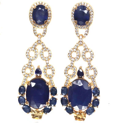 Heizbar 10X13mm Blauer Saphir Citrin Cubic-Zirconia Ohrringe Silber 925 Sterling - Bild 1 von 4