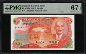 i-004213 Malawi 5 Kwacha 1986. PMG 67 EPQ Top Pop PMG population in 67 EPQ: 6 - Picture 1 of 2