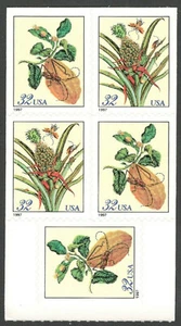 MALACK 3128b, 32c Botanical Print,  Booklet Pane of 5 bp3128b - Picture 1 of 1