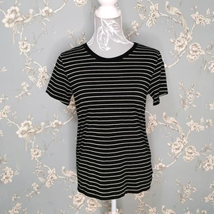 Levi's Women's t-shirt Top Size S Black Gold Stripy Round Neck Short Sleeve - Picture 1 of 12