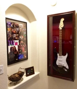 Guitar Display Case Electric Mahogany & Red Wood Rack Wall Gibson Fender Cabinet - Picture 1 of 12