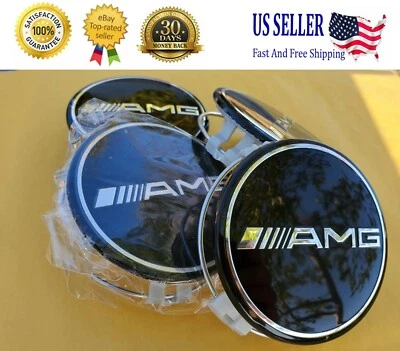 AMG Set of 4 Mercedes Benz BLACK AMG Center Caps 3 Inch/75mm Fits Most Models  - Image 1 of 4