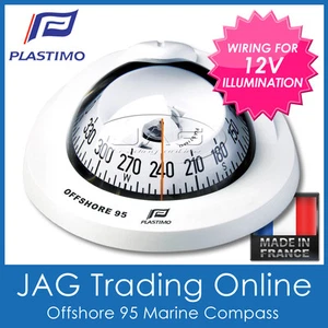BOAT COMPASS PLASTIMO OFFSHORE 95 WHITE FLUSH MOUNT MARINE & 12V BACKLIGHT - Picture 1 of 5