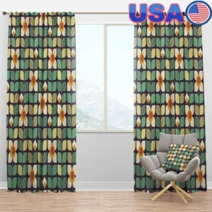 Mid-Century Modern Blackout Curtain Panel Abstract Botanical Retro Faux Linen - Picture 1 of 4