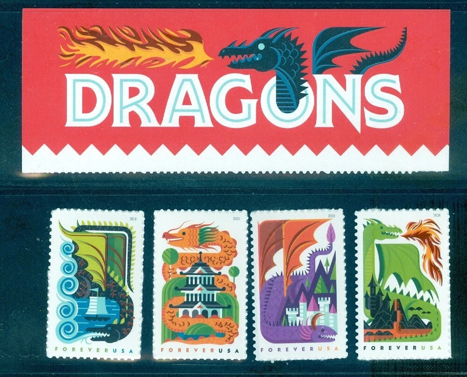US 5307-5310 Dragons, Forever, Set/4 with Top Inscription, Mint NH - Image 1 of 1