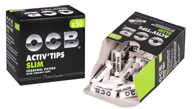 OCB ActivTips SLIM 7 mm Activated Carbon Filter with Ceramic Caps 50 Pieces x 2 - Image 1 of 3