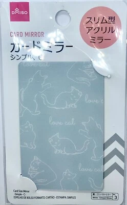 Compact Mirror Card “Love Cat” Kitty, Flat Slim Travel Friendly Baby Blue Cute - Image 1 of 2