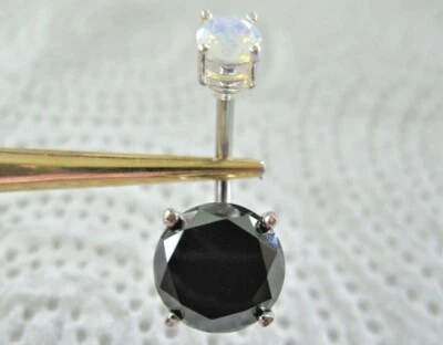 4.86ctw REAL BLACK DIAMOND BELLY RING ,DOUBLE,CERTIFICATE, FREE DIA TESTER,OPAL - Image 1 of 4