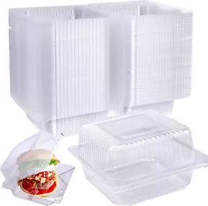 100 Pcs Clear Hinged Plastic Containers with Lids,Individual Cake Slice Containe - Picture 1 of 12