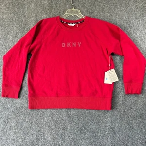 DKNY Sport Red Rhinestone Logo Sweatshirt Pullover Athleisure Women's XL - Picture 1 of 10