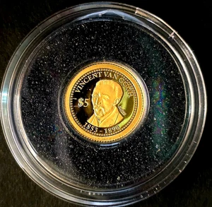 MEDAILLE OR - ILES COOK - 5 DOLLAR OR - VINCENT VAN GOGH - 2013 - CAPSULE - Imagen 1 de 2