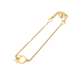 Christian Dior Logo D Motif Metal Bracelet Gold Authentic Used F/S - Picture 1 of 9