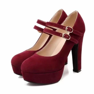  Womens Faux Suede Round Toe Platform High Heel Ankle Strap Pumps party Shoes - Image 1 of 4