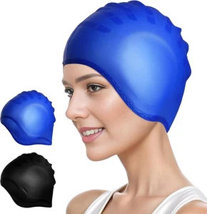 Pack de 2 Gorros de Natación de Silicona con Protección 3D para los Oídos, Gorro de Natación Impermeable Baño - Imagen 1 de 5