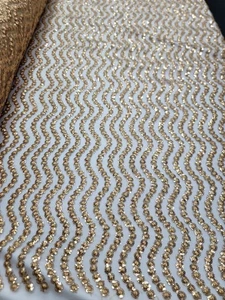 GOLD Embroidery Sequins Lace Fabric Sold By The Yard For Dress Draping Clothing - Picture 1 of 13