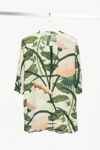 Hermes Cream & Green Silk Floral Buttoned Blouse, Size US M - Picture 1 of 11