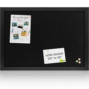 Board2by Black Cork Board Bulletin Board with Linen, Wood Framed 24" x 1... - Picture 1 of 8
